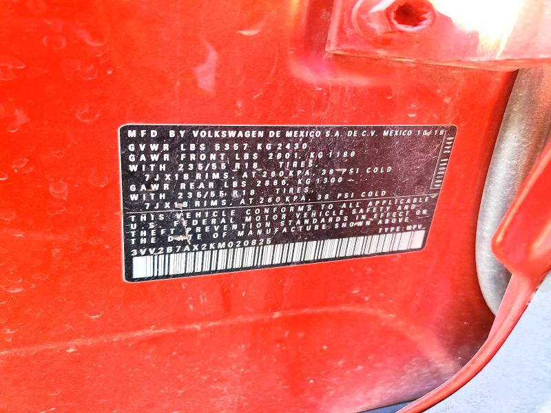 Aukcja sprzedaży 2019 Volkswagen Tiguan, vin: 3VV2B7AX2KM020825, numer aukcji: 56699026