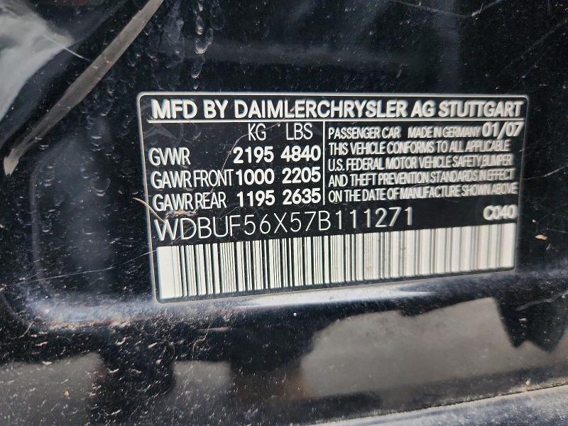 2007 Mercedes-benz E მანქანა იყიდება აუქციონზე, vin: WDBUF56X57B111271, აუქციონის ნომერი: 57497636