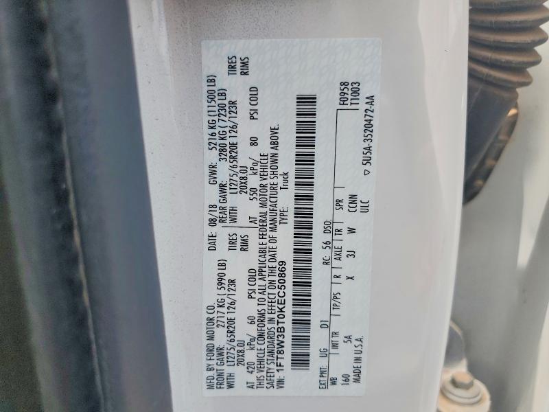 2019 Ford F350 მანქანა იყიდება აუქციონზე, vin: 1FT8W3BT0KEC50869, აუქციონის ნომერი: 53207216