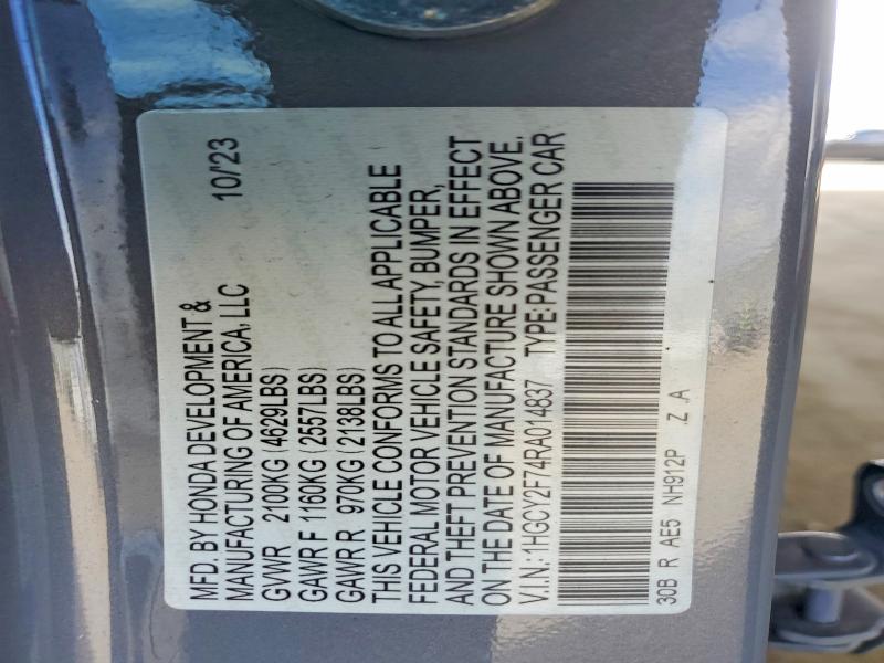 Aukcja sprzedaży 2024 Honda Accord, vin: 1HGCY2F74RA014837, numer aukcji: 56701796