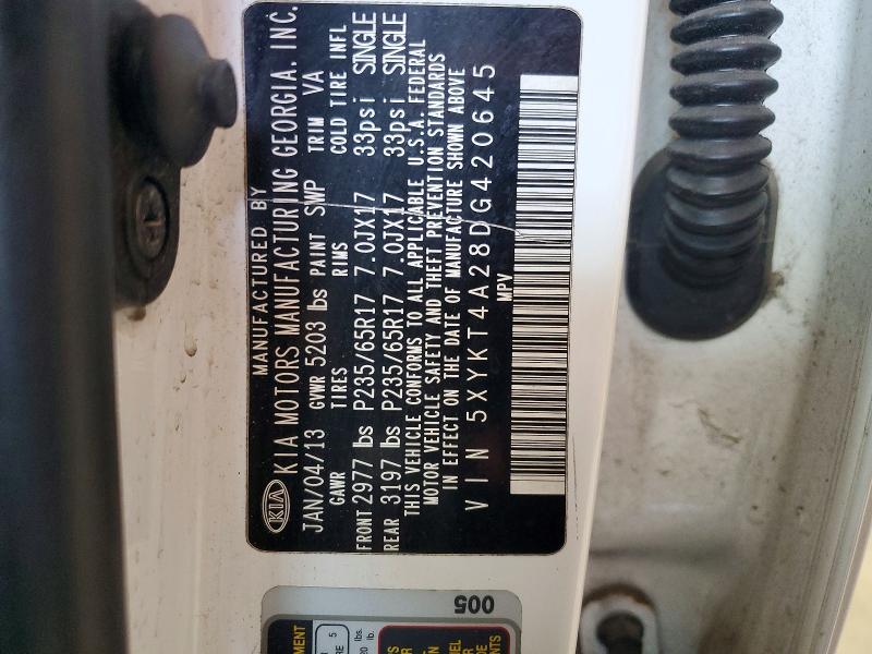 57254316 :رقم المزاد ، 5XYKT4A28DG420645 vin ، 2013 Kia Sorento مزاد بيع