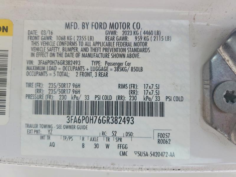 Aukcja sprzedaży 2016 Ford Fusion, vin: 3FA6P0H76GR382493, numer aukcji: 57911166