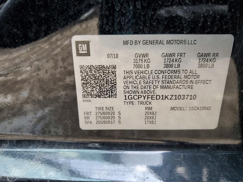 Продажа на аукционе авто 2019 Chevrolet Silverado, vin: 1GCPYFED1KZ103710, номер лота: 56689956
