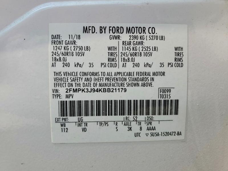 Продаж на аукціоні авто 2019 Ford Edge, vin: 2FMPK3J94KBB21179, номер лоту: 58492056