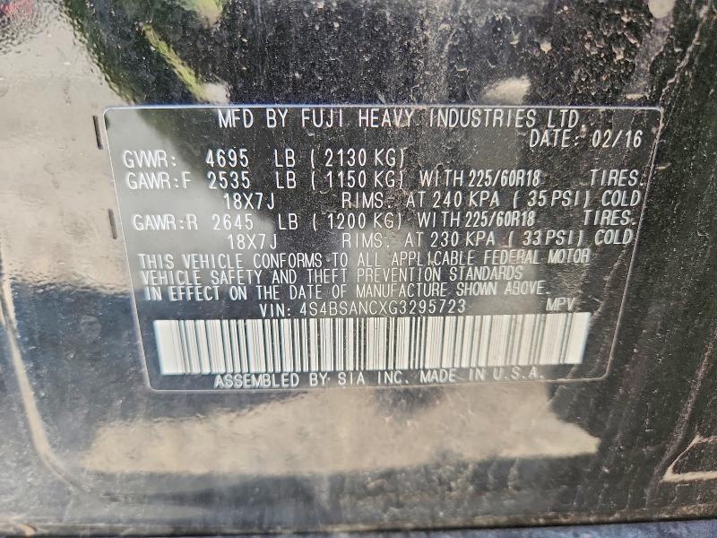 2016 Subaru Outback მანქანა იყიდება აუქციონზე, vin: 4S4BSANCXG3295723, აუქციონის ნომერი: 58953746