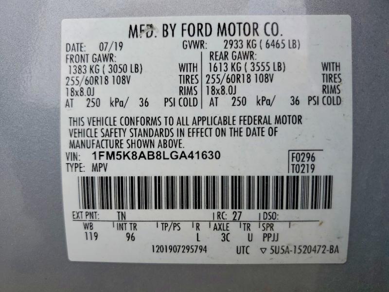 Продажа на аукционе авто 2020 Ford Explorer, vin: 1FM5K8AB8LGA41630, номер лота: 56930806