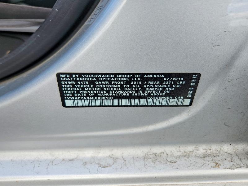 Продажа на аукционе авто 2014 Volkswagen Passat, vin: 1VWAP7A34EC008137, номер лота: 55156506