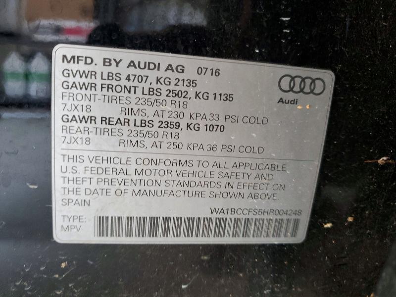 58508256 :رقم المزاد ، WA1BCCFS5HR004248 vin ، 2017 Audi Q3 مزاد بيع