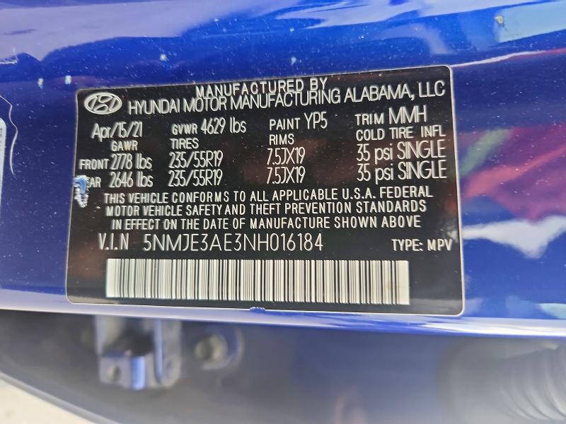 2022 Hyundai Tucson მანქანა იყიდება აუქციონზე, vin: 5NMJE3AE3NH016184, აუქციონის ნომერი: 54909036