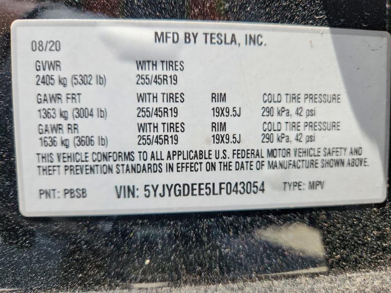 55946656 :رقم المزاد ، 5YJYGDEE5LF043054 vin ، 2020 Tesla Model Y مزاد بيع