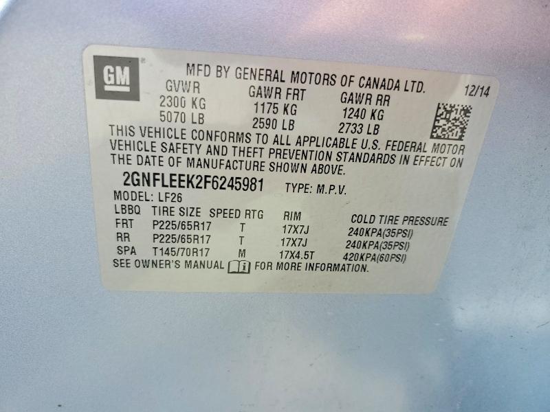 2015 Chevrolet Equinox მანქანა იყიდება აუქციონზე, vin: 2GNFLEEK2F6245981, აუქციონის ნომერი: 58428306