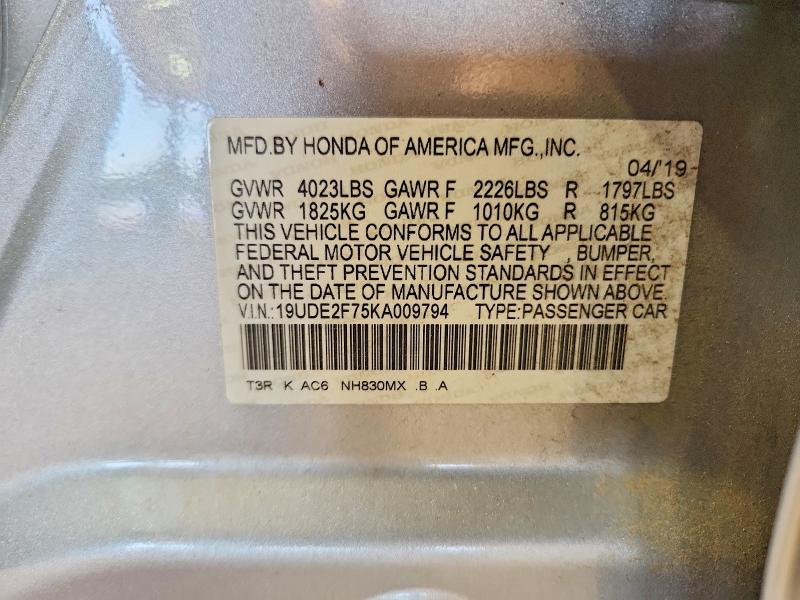 Aukcja sprzedaży 2019 Acura Ilx, vin: 19UDE2F75KA009794, numer aukcji: 85451215