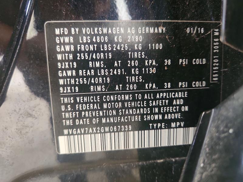 Aukcja sprzedaży 2016 Volkswagen Tiguan, vin: WVGAV7AX2GW067339, numer aukcji: 57008506