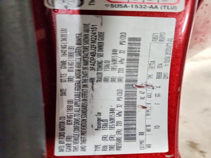2015 Ford Fiesta მანქანა იყიდება აუქციონზე, vin: 3FADP4BJ2FM224151, აუქციონის ნომერი: 55650126