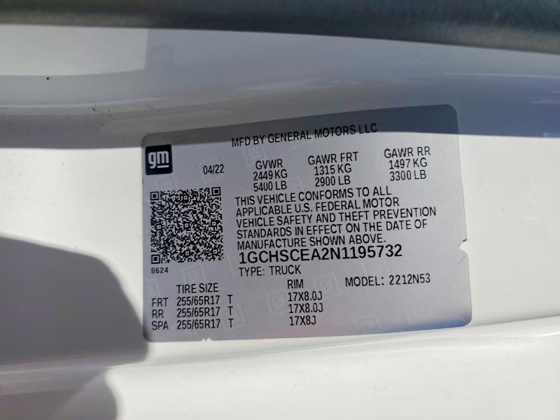 Aukcja sprzedaży 2022 Chevrolet Colorado, vin: 1GCHSCEA2N1195732, numer aukcji: 55759706
