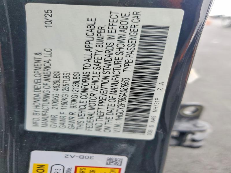 Продажа на аукционе авто 2025 Honda Accord, vin: 1HGCY2F56SA085963, номер лота: 53709446