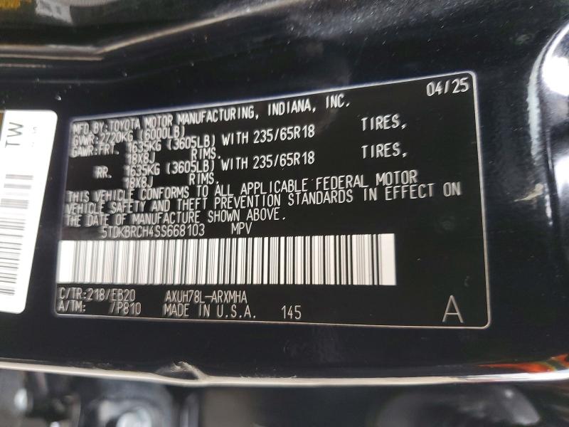 Продаж на аукціоні авто 2025 Toyota Highlander Hybrid, vin: 5TDKBRCH4SS668103, номер лоту: 58446456