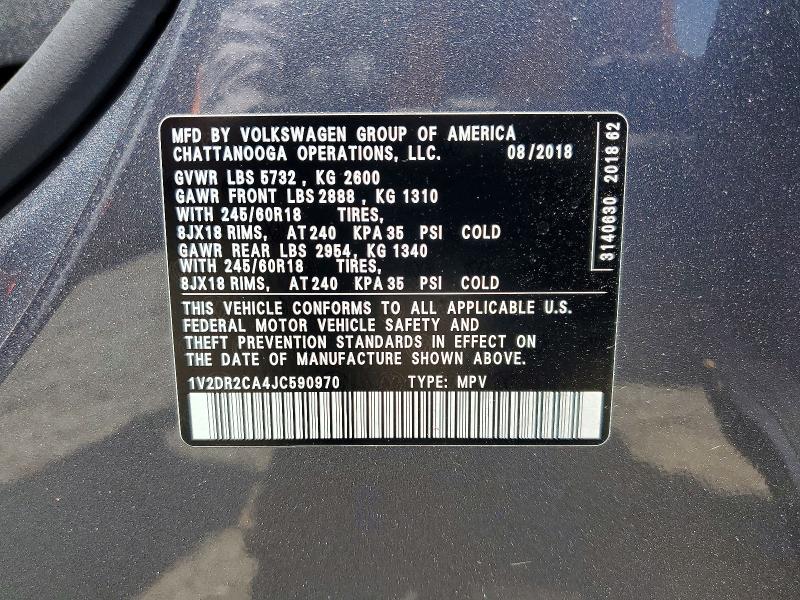 2018 Volkswagen Atlas მანქანა იყიდება აუქციონზე, vin: 1V2DR2CA4JC590970, აუქციონის ნომერი: 57973026