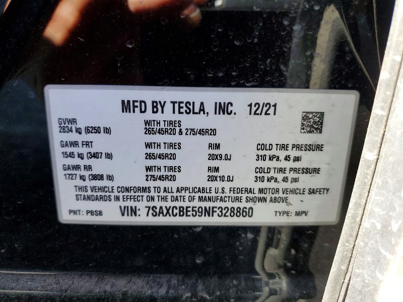 59118486 :رقم المزاد ، 7SAXCBE59NF328860 vin ، 2022 Tesla Model X مزاد بيع