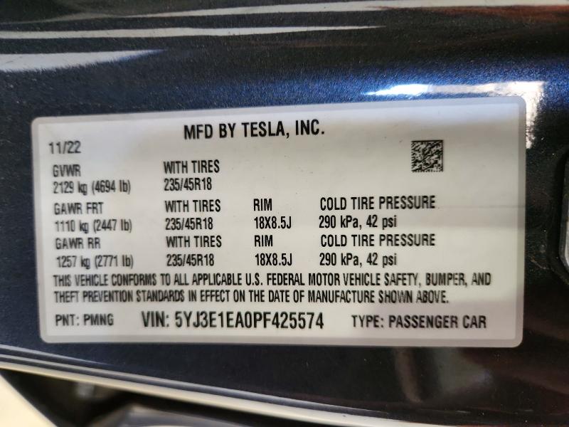 Aukcja sprzedaży 2023 Tesla Model 3, vin: 5YJ3E1EA0PF425574, numer aukcji: 55439016