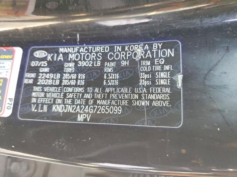 2016 Kia Soul მანქანა იყიდება აუქციონზე, vin: KNDJN2A24G7265099, აუქციონის ნომერი: 55725016