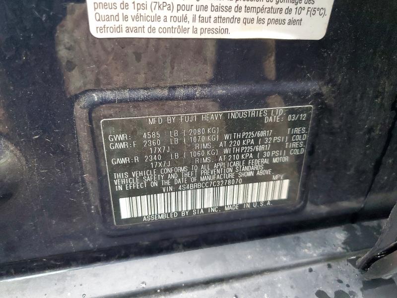 58379086 :رقم المزاد ، 4S4BRBCC7C3278070 vin ، 2012 Subaru Outback مزاد بيع