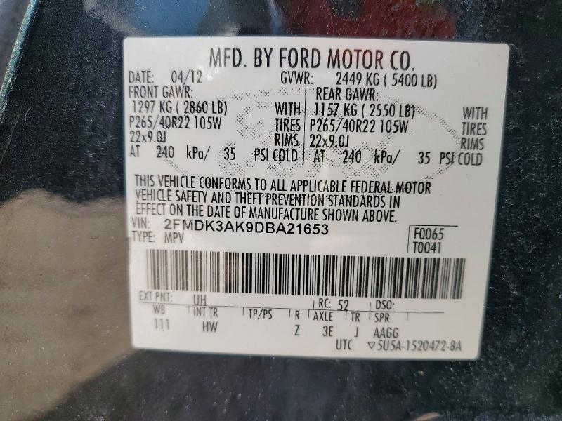 2013 Ford Edge მანქანა იყიდება აუქციონზე, vin: 2FMDK3AK9DBA21653, აუქციონის ნომერი: 57454246