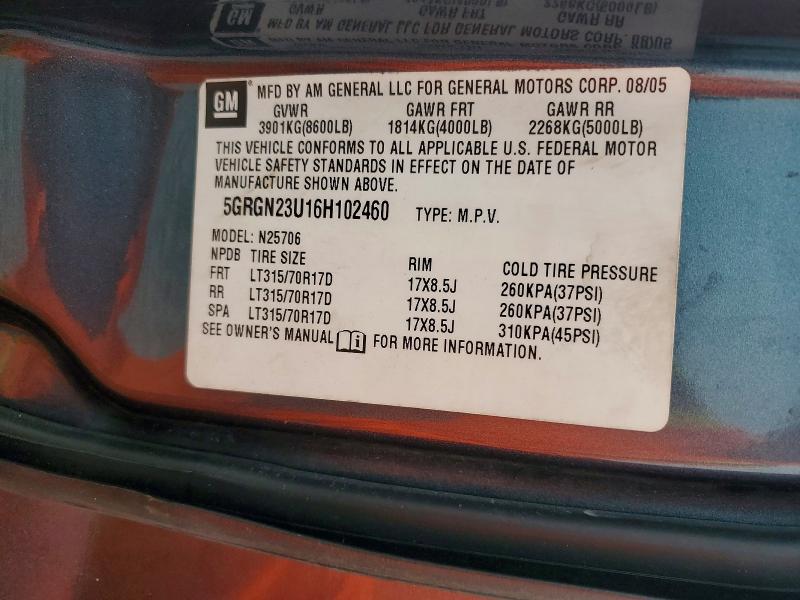 Aukcja sprzedaży 2006 Hummer H2, vin: 5GRGN23U16H102460, numer aukcji: 55078666