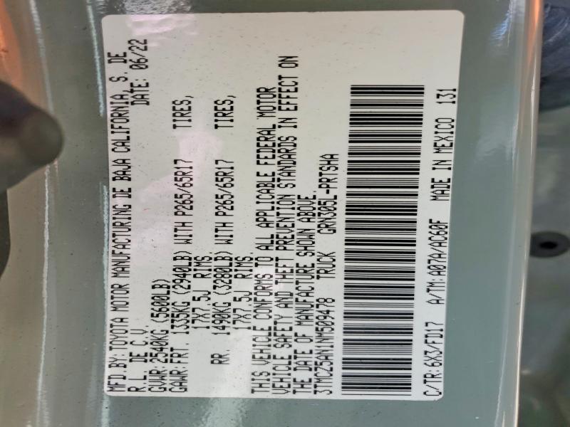 Aukcja sprzedaży 2022 Toyota Tacoma, vin: 3TMCZ5AN1NM509478, numer aukcji: 53187416