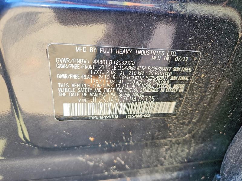 2014 Subaru Forester მანქანა იყიდება აუქციონზე, vin: JF2SJAEC7EH476335, აუქციონის ნომერი: 55845866