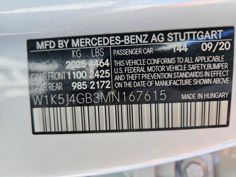 Aukcja sprzedaży 2021 Mercedes-benz Cla, vin: W1K5J4GB3MN167615, numer aukcji: 57957046
