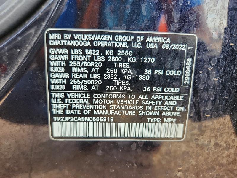 2022 Volkswagen Atlas მანქანა იყიდება აუქციონზე, vin: 1V2JP2CA9NC565819, აუქციონის ნომერი: 56155006