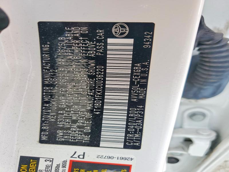 56171396 :رقم المزاد ، 4T1BD1FKXCU036220 vin ، 2012 Toyota Camry Hybrid مزاد بيع