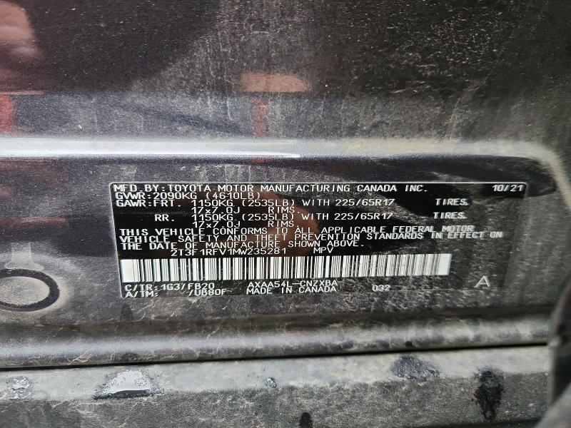 Продаж на аукціоні авто 2021 Toyota Rav4, vin: 2T3F1RFV1MW235281, номер лоту: 56955206