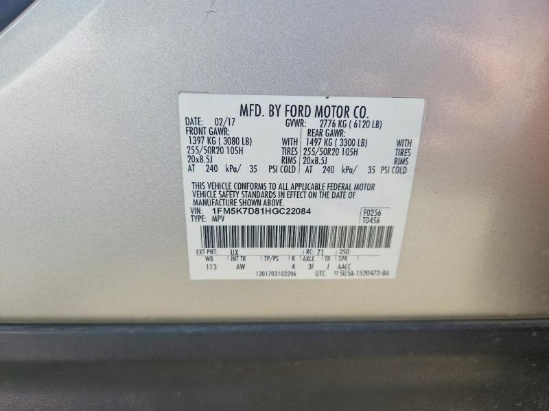 Aukcja sprzedaży 2017 Ford Explorer, vin: 1FM5K7D81HGC22084, numer aukcji: 95590085