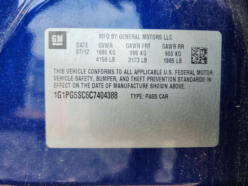 Продажа на аукционе авто 2012 Chevrolet Cruze, vin: 1G1PG5SC6C7404388, номер лота: 57875886