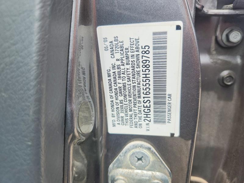 58091336 :رقم المزاد ، 2HGES16555H589785 vin ، 2005 Honda Civic مزاد بيع
