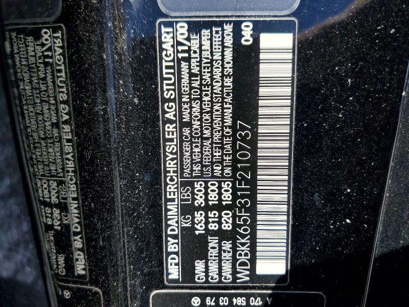 56092306 :رقم المزاد ، WDBKK65F31F210737 vin ، 2001 Mercedes-benz Slk مزاد بيع