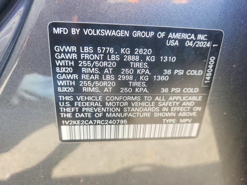 Продажа на аукционе авто 2024 Volkswagen Atlas Cross Sport, vin: 1V2KE2CA7RC240795, номер лота: 57058056