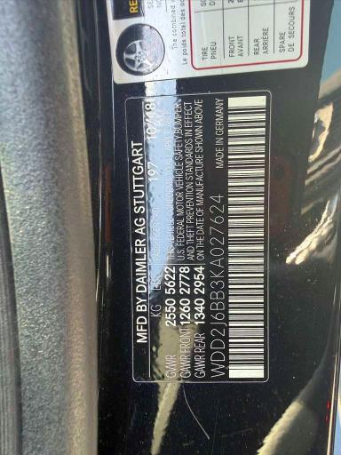 57762976 :رقم المزاد ، WDD2J6BB3KA027624 vin ، 2019 Mercedes-benz Cls مزاد بيع