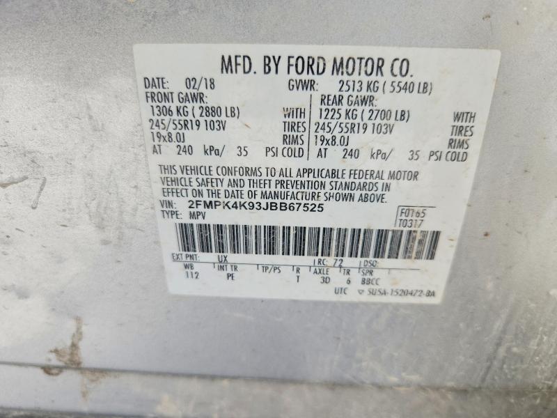 57501386 :رقم المزاد ، 2FMPK4K93JBB67525 vin ، 2018 Ford Edge مزاد بيع