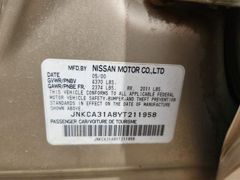 2000 Infiniti I30 მანქანა იყიდება აუქციონზე, vin: JNKCA31A8YT211958, აუქციონის ნომერი: 57952826