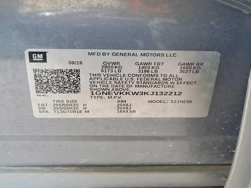 Aukcja sprzedaży 2019 Chevrolet Traverse, vin: 1GNEVKKW3KJ132212, numer aukcji: 57416786