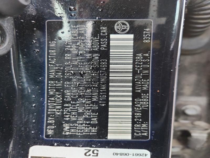 Продажа на аукционе авто 2021 Toyota Camry, vin: 4T1G11AK1MU574683, номер лота: 54414236