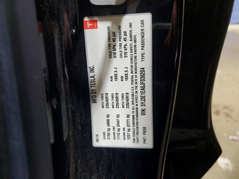 57325746 :رقم المزاد ، 5YJ3E1EA6JF036204 vin ، 2018 Tesla Model 3 مزاد بيع