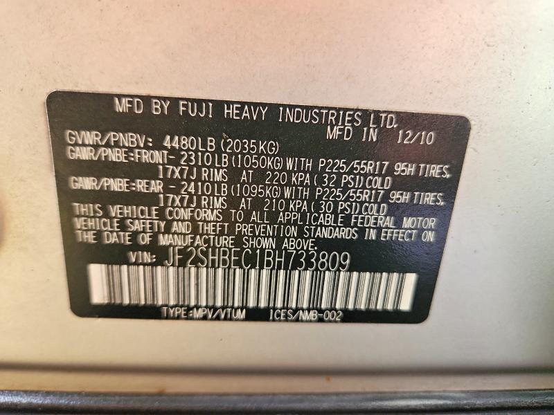 Продаж на аукціоні авто 2011 Subaru Forester, vin: JF2SHBEC1BH733809, номер лоту: 55424756