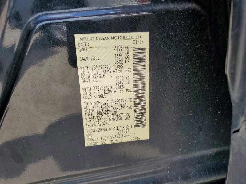 2015 Nissan Murano მანქანა იყიდება აუქციონზე, vin: 5N1AZ2MH8FN211461, აუქციონის ნომერი: 55988286