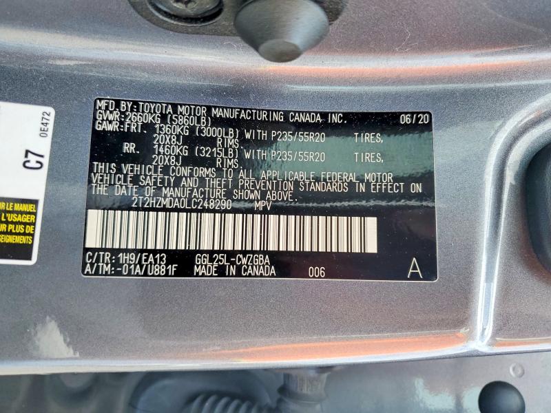 55950946 :رقم المزاد ، 2T2HZMDA0LC248290 vin ، 2020 Lexus Rx مزاد بيع