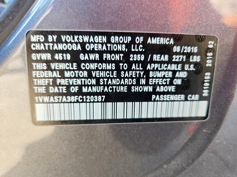 Aukcja sprzedaży 2015 Volkswagen Passat, vin: 1VWAS7A36FC120387, numer aukcji: 56544596