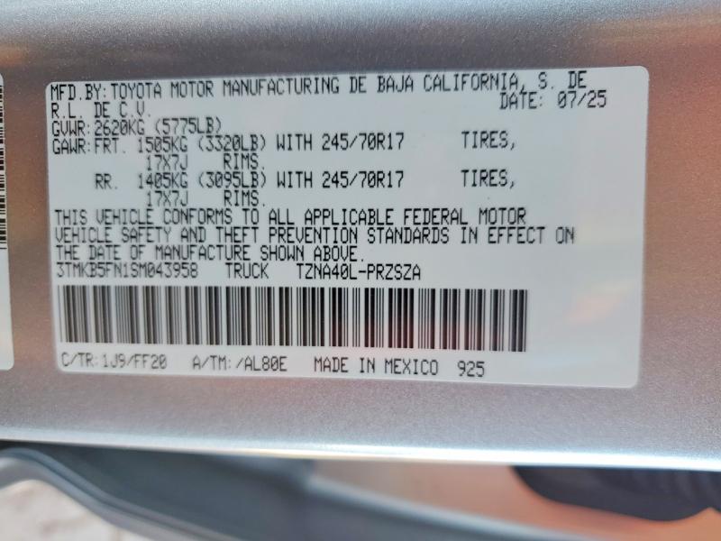 56051036 :رقم المزاد ، 3TMKB5FN1SM043958 vin ، 2025 Toyota Tacoma مزاد بيع